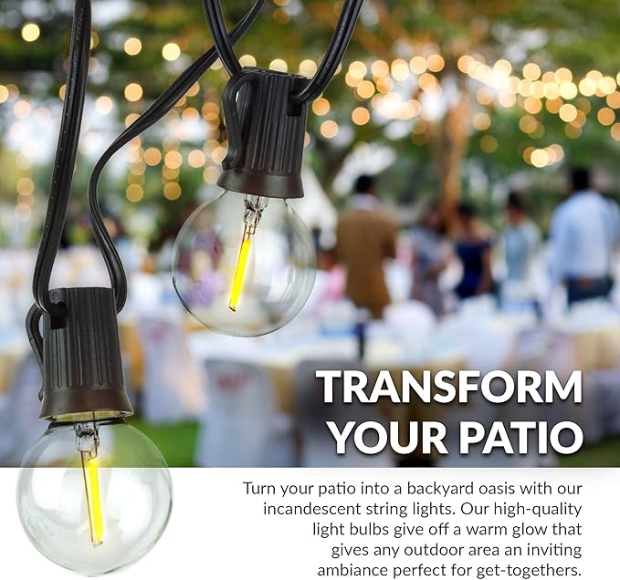 Newhouse Lighting PSTRINGLED50 Foot 50 Socket Indoor/Outdoor String 55 LED Globe G40 (5 Free Bulbs Included) Wedding Lights Decorations for Patios Porches Backyards Decks Bistros 50ft