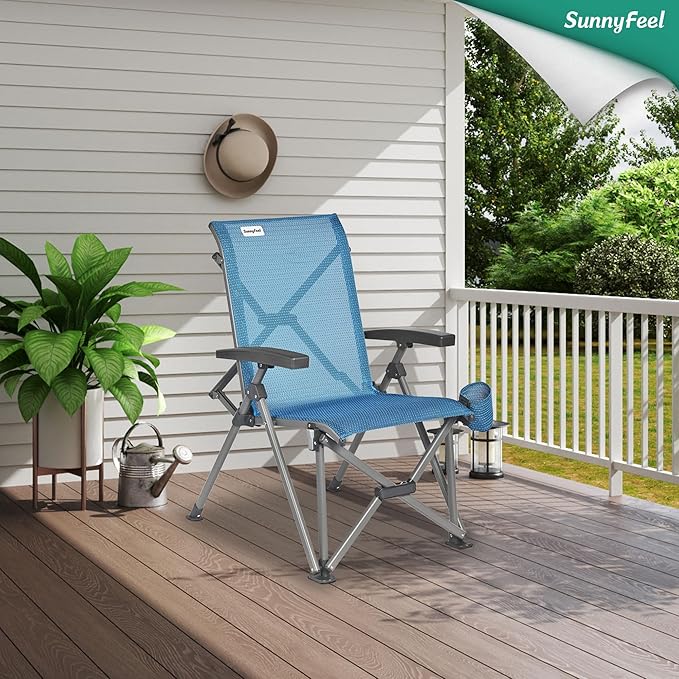 SUNNYFEEL Folding Camping Chair Heavy Duty Ergonomic Chairs Support 500lbs with Adjustable Breathable High Back Support and Cup Holder Aluminum Frame for Fishing Camp Beach Lawn RV Patio