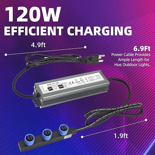 Waterproof Power Supply for Philips Hue Outdoor Lighting - 120W24V 3-Head Output Waterproof Power Adapter for Lily Spot Lily XL Calla PathwayImpress Pedestaland Impress Wall Lights.