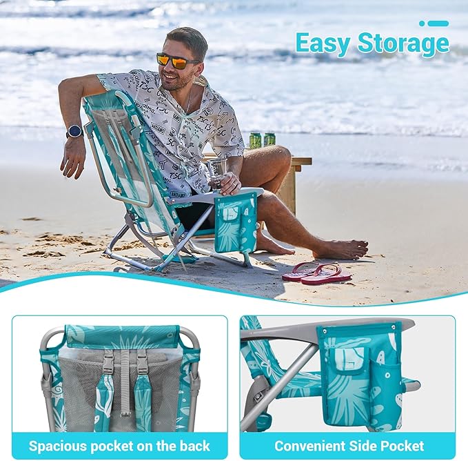 #WEJOY Beach Chair for Adults Reclining Adjustable PositionLay Flat Lightweight Folding Portable Aluminum Chair with Backpack StrapsPadded headrest Heavy Duty 400 lbs Lawn Chair for Beach 2 Pack