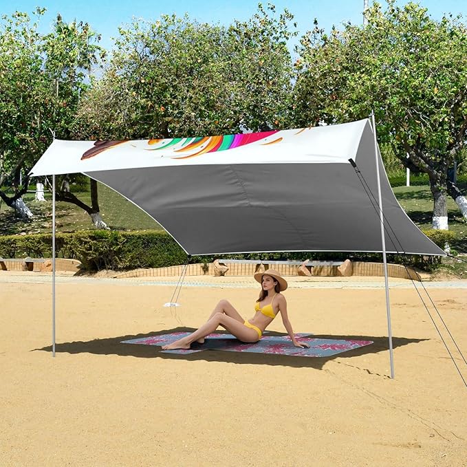 ALAZA Fox Dabbing Beach Tent Sun Shelter UPF50+ Protection Beach Shade Canopy w/ 4 Sandbags for Outdoor Camping Fishing Backyard Fun Picnic 10x9 ft