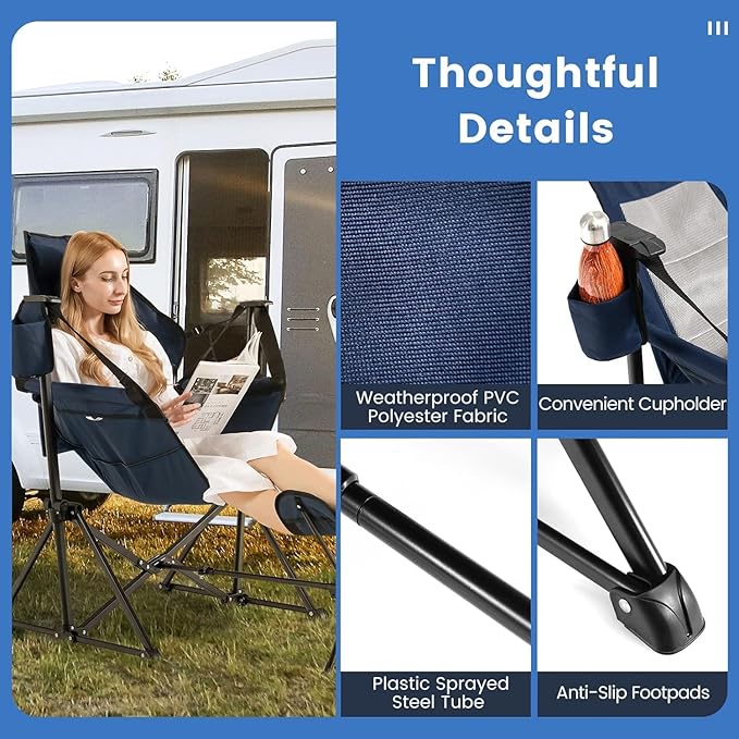 HAPPYGRILL 2-Pack Hammock Camping Chair Outdoor Folding Swinging Chair with Retractable Footrest Head Pillow Carrying Bag Included Portable Lightweight Rocking Chair for Camping Fishing Picnic