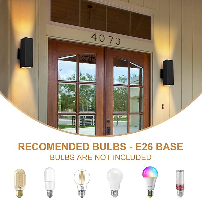 Outdoor Wall Lights 2 Pack Waterproof Exterior Lighting Fixtures Anti-Rust Outdside Light Fixture Black Aluminum Porch Lights for Garage House