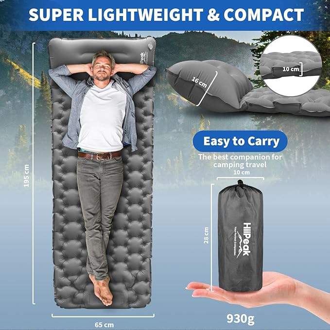 HiiPeak Sleeping Pad for Camping- Ultralight Inflatable Sleeping Mat with Built-in Foot Pump &amp Pillow Upgraded Compact Camping Air Mattress for Camping Backpacking Hiking