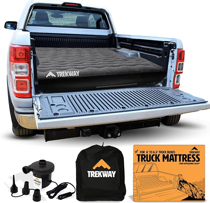 Offroading Gear Inflatable Truck Bed Air Mattress | 6ft to 6.5ft Truck Box | Trekway | Converts to Full Double Size Bed | Durable and Waterproof Compatible with F150 Ram Supercrew etc.