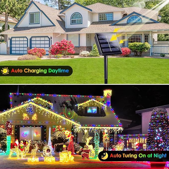 Extra-Long 144FT Solar String Lights for Outside 2 Pack 400LED Solar Fairy Lights Outdoor Waterproof Copper Wire with 8 Modes Solar Twinkle Lights for Tree Garden Party Patio Xmas Decor (Multicolor)