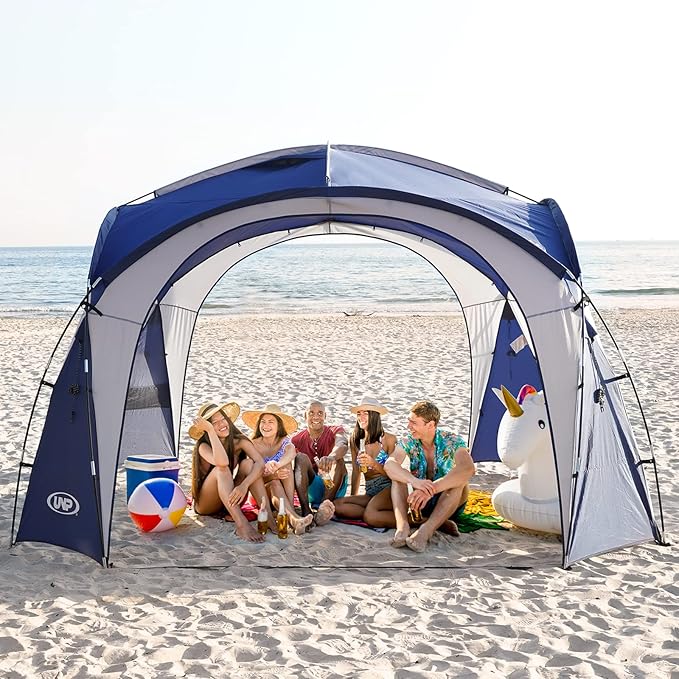 UNP Easy Beach Tent Pop Up Canopy UPF50+ Tent with Side Wall Ground Pegs and Stability Poles Sun Shelter Rainproof Waterproof for Camping Trips Backyard Fun Party Or Picnics