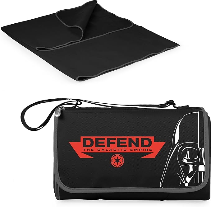PICNIC TIME Star Wars Darth Vader Blanket Tote Picnic Blanket Folding Outdoor Beach and Camping Blanket with Carry Tote and Zipper Pocket Water Resistant Fleece (Black with Black Exterior)
