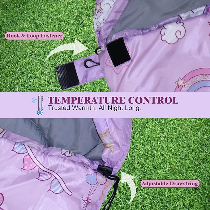 Kids Sleeping Bag for Girls 3 Season Child Sleeping Bag with Backpacking Bag Warm &amp Cool Weather Portable &amp Comfortable Machine Washable