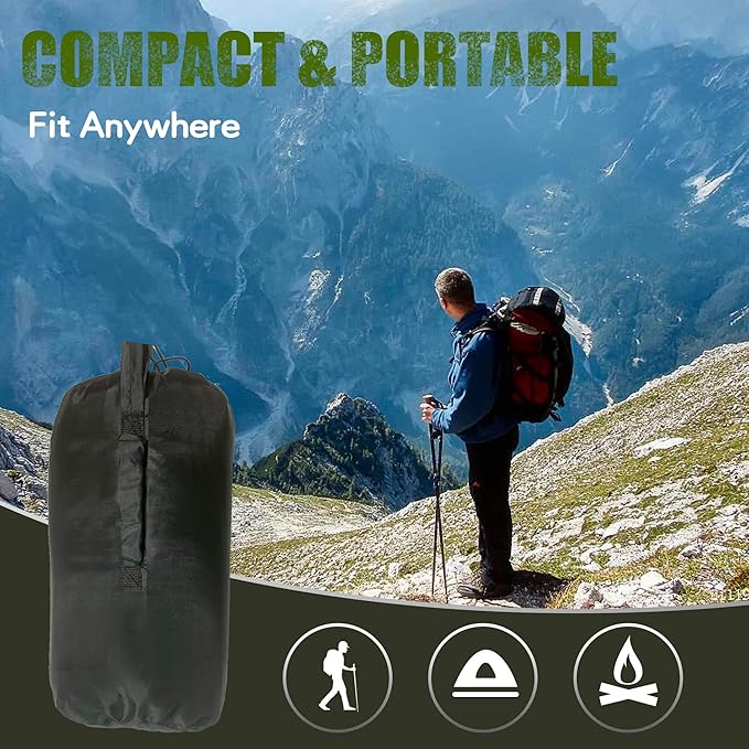Woobie Blanket Thermal Insulated Military Poncho Liner Water-Resistant Portable Insulation for Hiking Survival with Compression Carry Bag (Black)