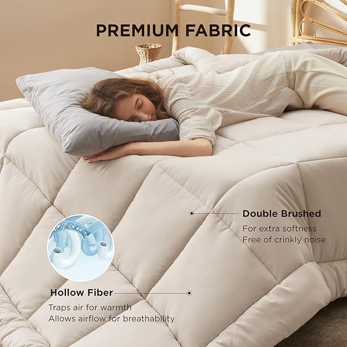 Bedsure Comforter Duvet Insert - Quilted Comforters Twin Size All Season Duvet GentleSoft Down Alternative Bedding with 8 Tabs Gifts for Women/Men Linen Twin 88 x 68 Inches
