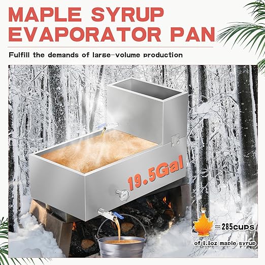 Maple Syrup Evaporator Pan 304 Stainless Steel Maple Syrup Evaporator with Valve and Thermometer 19.5 Gal Feed Pan for Boiling Maple Syrup for Home and Outdoor Use 30 x 16 x 18.7 Inch