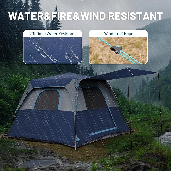 TIMBER RIDGE 5-6 Person Blackout Camping Tent 60s Easy Setup Instant Cabin Tent for Family with Rainfly Water-Resistant 9' x 9' x 72 for Outdoor Adventures Gatherings