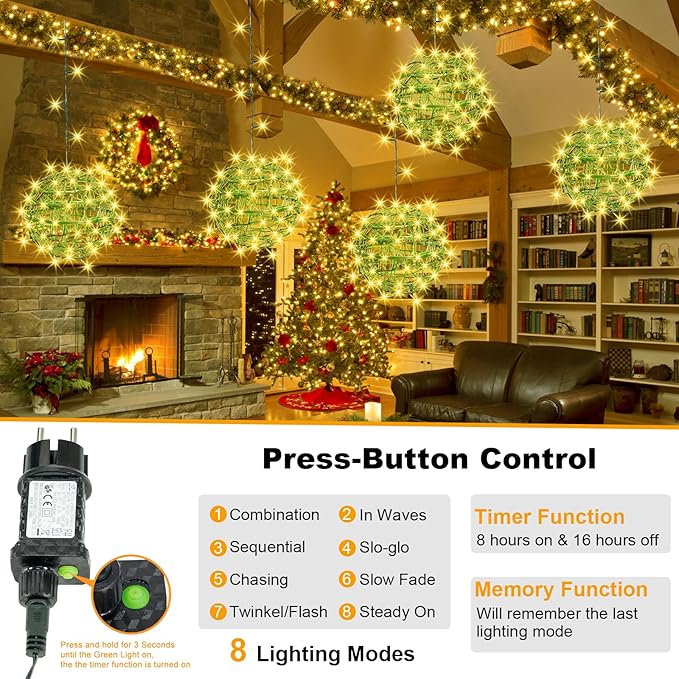 Christmas String Lights Outdoors4 Pack 7.98 Sphere Ball Tree Garden Globe Lights for Home Party Christmas Porch PatioWedding GardenTree Decoration with Memory Function Plug