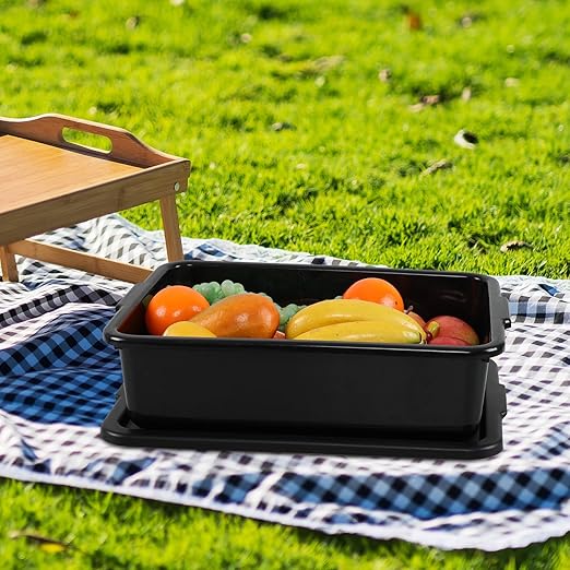 13 L Small Commercial Bus Tubs with Lid Plastic Bus Box 3 Packs Black