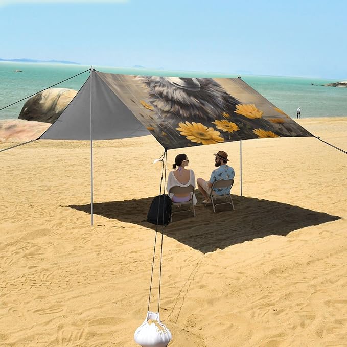 Camping Sun Shelters Wolf with Yellow Flower Beach Canopy 126 * 110.2in