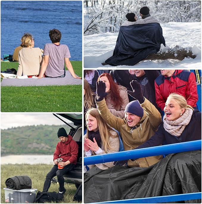 DUKUSEEK Outdoors Waterproof Throw Blanket with Hood 79”x 59” Sherpa Fleece Stadium Windproof Blankets for Boat Traveling Camping Football Dogs Outdoor Sporting Events-Machine Washable