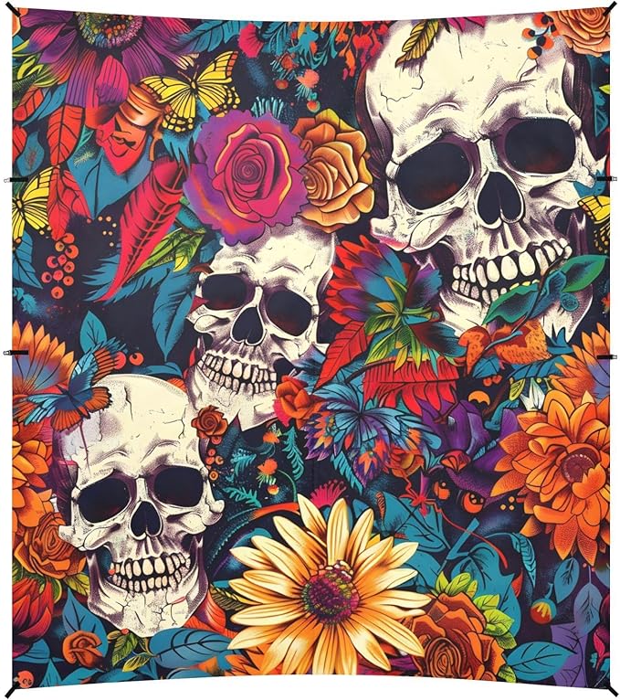 Beach Tent Sun Shelter Skull Bright Flowers Lightweight &amp Easy Setup Beach Shade Canopy for Camping Fishing