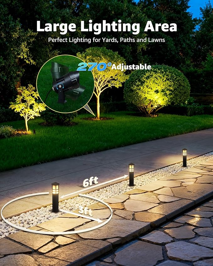 SUNVIE 12-Pack Low Voltage Landscape Lighting Kit LED Bollard Pathway Lights Wired with Spotlights for Garden Path Yard Patio Cast-Aluminum IP65 Waterproof 12-24V AC/DC 3000K Warm White Black