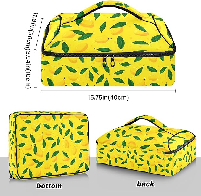 Casserole Carrier Yellow MangoInsulated Casserole Carrier for Hot or Cold Food Thermal Lunch Tote for Potluck Parties Picnic Beach Fits 9 x 13 Inches Baking Dish