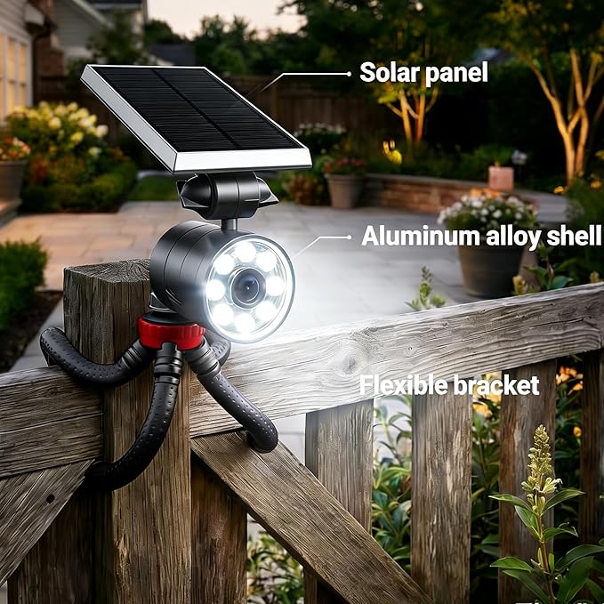 Solar Motion Sensor Flood Lights Solar Motion Sensor Security Camping with Flexible Tripod 1400LM Aluminum Waterproof Spotlights for Camping Fence &amp Patio 9W (130W Eqv.)