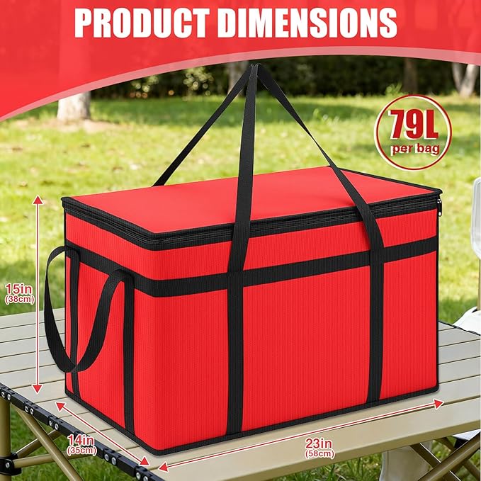 Insulated Food Delivery Bag Pizza Cooler Bag with Hard Bottom &amp Drink Carrier Thermal Hot Cold Grocery Tote for Food Delivery Travel Shopping and Catering(Red23 x 15 x 14 Inch)