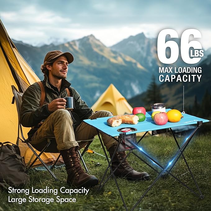 VILLEY Portable Folding Chair Lightweight Camping Chair &amp Folding Camping Table with 2 Cup Holders &amp Carry Bag