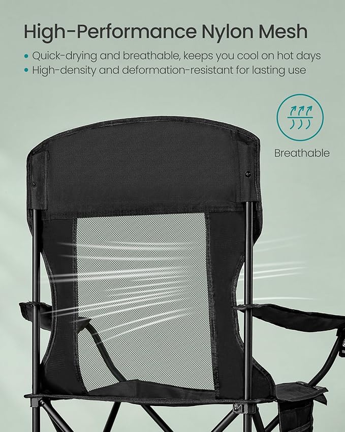SONGMICS Breathable Camping Chairs Foldable Outdoor Chairs Set of 2 High Back Adjustable Armrests Drink Holder Weight Capacity 330 lb for Sports Garden Backyard Ink Black UGCB028B02