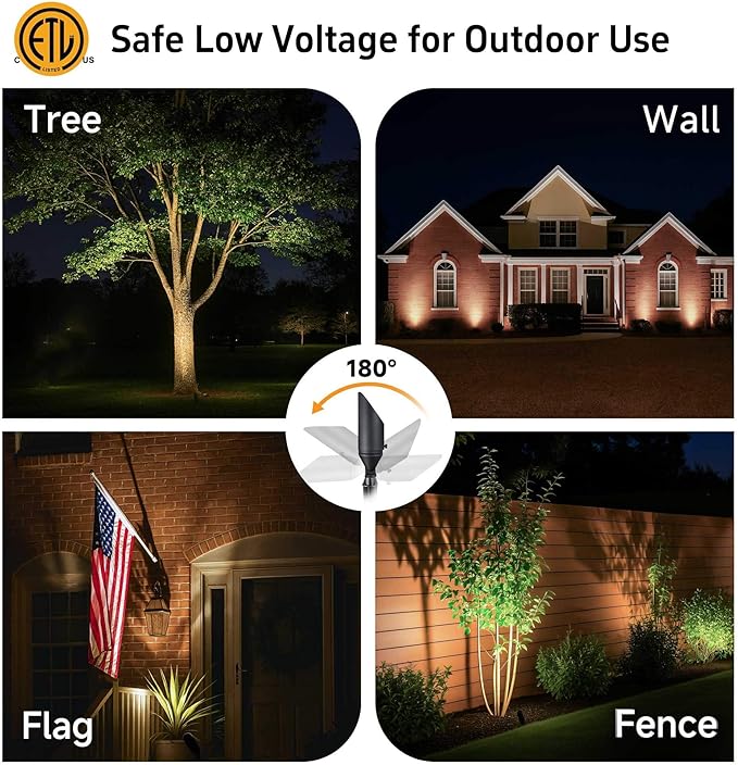 Gardenreet Low Voltage Spotlight - Outdoor Light Fixture 12V AC/DC Brass Landscape Lights LED Hardwired Weather Proof Bronze for Flag Wreath with Cool Light MR16 Removable Bulbs (10 Pack)