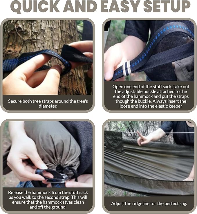 Onewind Camping Hammock with Mosquito Net for Youth Travel Hiking Backpacking Backyard Outside Patio Sturdy Ripstop Nylon Lightweight Kids Hammock with Tree Straps and Cinch Buckles