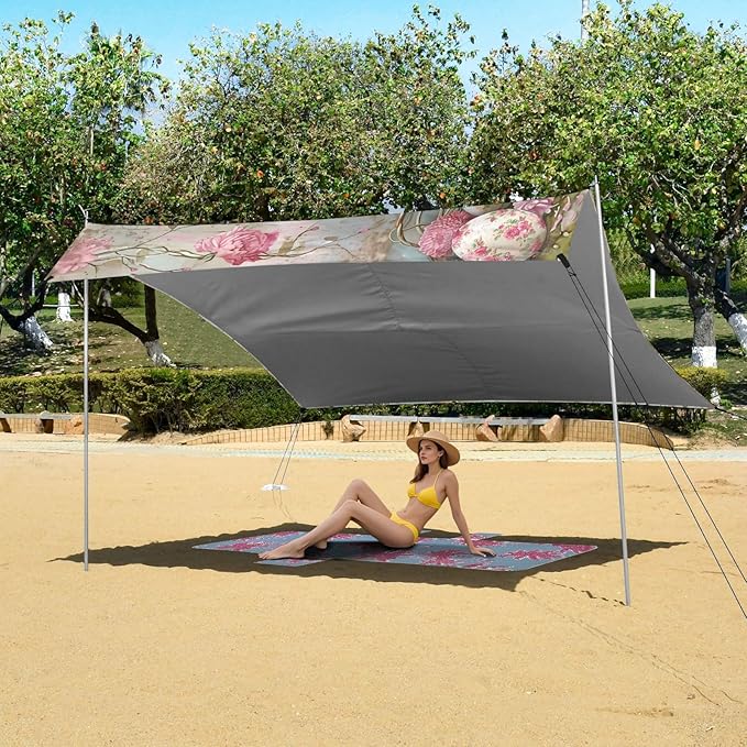 ALAZA Cow Bull Easter Eggs Beach Tent Sun Shelter UPF50+ Protection Beach Shade Canopy w/ 4 Sandbags for Outdoor Camping Fishing Backyard Fun Picnic 10x9 ft