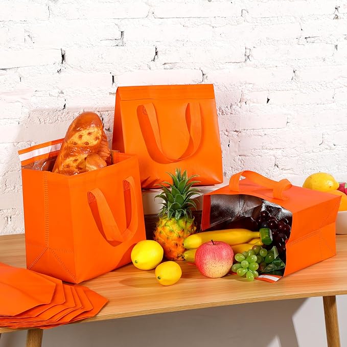 300 Pack Insulated Bags Bulk for Food Delivery 9.5 x 9.5 x 6 Thermal Take Away Bag for Hot Cold Food Coffee Milk Pizza Seafood Disposable Grocery Bag for Catering Restaurant(Orange)