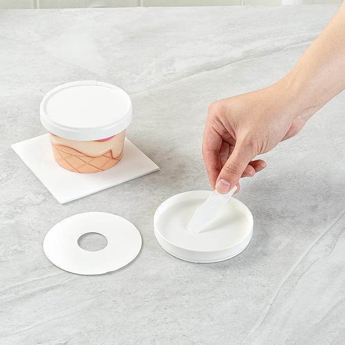 Restaurantware LIDS ONLY: Coppetta 3.82 x 0.63 Inch To Go Cup Lids 200 Durable Ice Cream Cup Lid - With Plastic Spoon For Hot &amp Cold Foods White Paper Disposable Lid For Dessert Cups