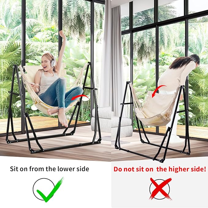2 in 1 Hammock with Stand Outdoor Hammock Swing Chair with Portable Heavy Duty Stand Multi-Functional Hammock Stand 480 lbs Weight Capacit-White