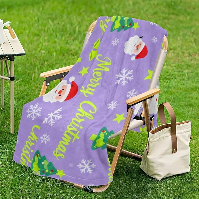 Merry Christmas Snow Flake Santa Lavender Lightweight Fuzzy Comfy Throw Blankets for Couch Comfy Throw Blankets for Party Sofa Bed Living Room 50x70 Inches