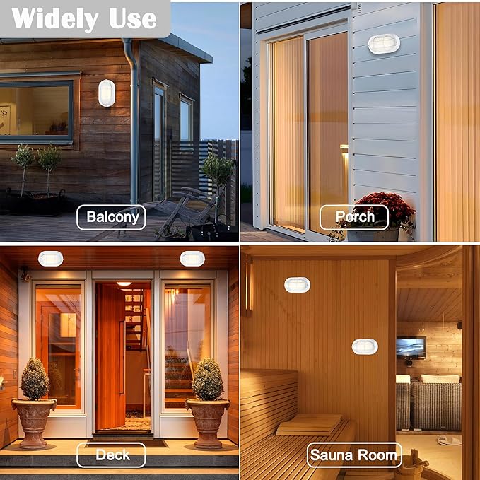 Oval Bulkhead Light Fixture Dimmable Outdoor Wall Lantern LED Nautical and Sauna Light 600 Lumen 3000K Warm White Waterproof White Aluminum with Forested Glass 1-Pack