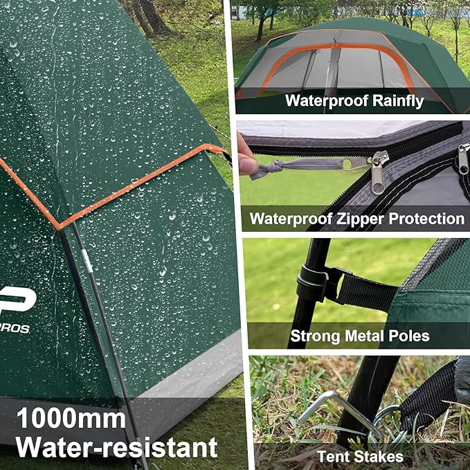 CAMPROS CP Upgraded 6/8 Person Camping Tents Waterproof Windproof Family Tent with Larger Mesh Windows &amp Door Double Layer Easy Set Up All-Season Dome Tent with Top Rainfly &amp Carry Bag