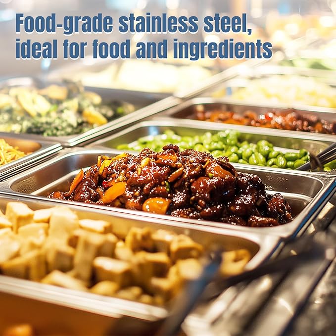 6 Pack Stainless Steel Hotel Pans 1/3 Size 4 Inch Deep With LidsAnti-Jam Chafing Steam Table Pans Food Prep Pans for Restaurant Buffet Catering Hotel Dishwasher Safe