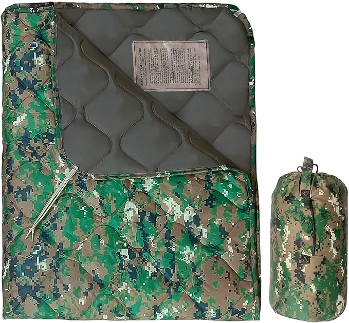 Woobie Blanket Thermal Insulated Military Poncho Liner Water-Resistant Portable Insulation for Hiking Survival with Compression Carry Bag (Marpat)