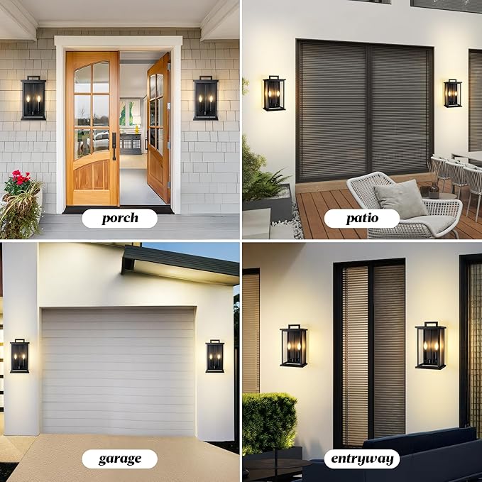 Large Outdoor Sconce Garage Lights Modern Outdoor Wall Light Exterior Wall Lantern Lights for HouseFront Porch2-Light Patio Wall Light Fixture with Thick Glass Shades E12 Waterproof 1 Pack