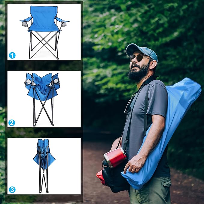 HaSteeL Foldable Camping Chair Set of 2 Folding Camp Chairs &amp Carrying Bags for Adults Portable for Lawn Outdoors Fishing Hiking Travel Picnic Beach Oversized &amp Supports 275lbs (Blue)