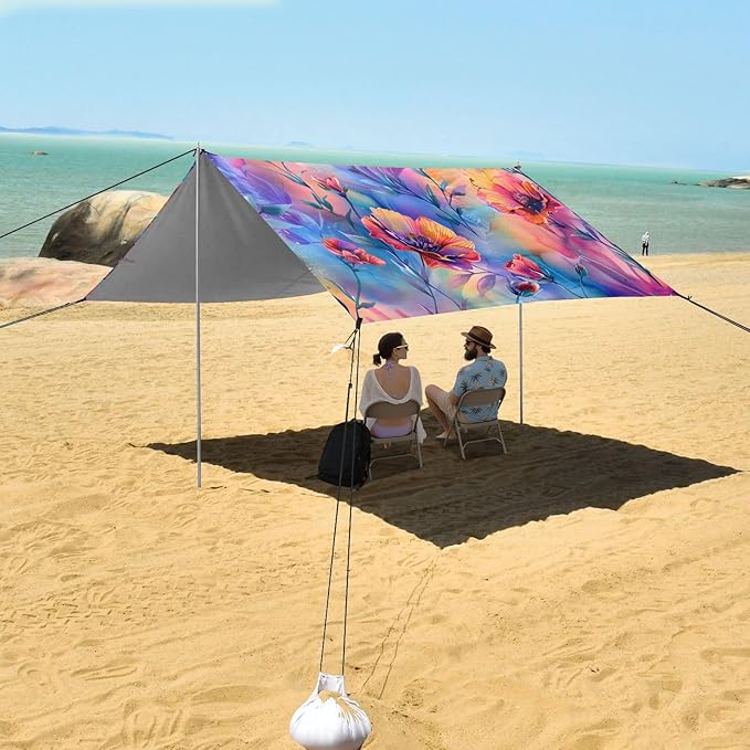 Beach Tent Sun Shelter Laser Flowers Lightweight &amp Easy Setup Beach Shade Canopy for Camping Fishing