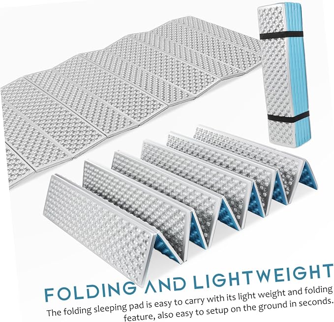 Toyvian Folding Camping Mat 186x60cm Blue Egg Crate Insulated Sleeping Pad Portable Thermal Foam Pad for Outdoor Backpacking and Hiking