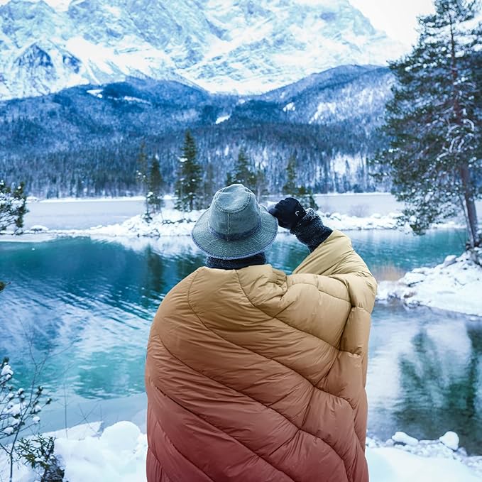 zzlamb Camping Blanket for Cold WeatherOutdoor Puffy Blanket Portable Down AlternativeWindproof Warm Cloak with SnapsCozy Quilt Backpacking Picnic RV Travel Plane Car Hammock Beach Climbing