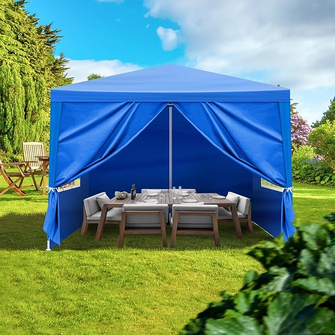 10 * 10ft Blue 4-Sided pergola PE Cloth Spray Coated Iron Pipe Spiral Pipe