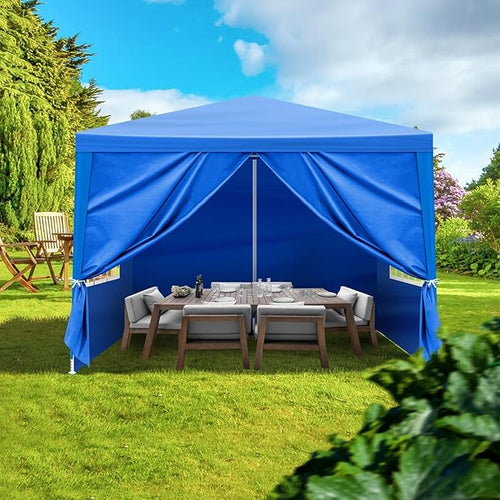 10 * 10ft Blue 4-Sided pergola PE Cloth Spray Coated Iron Pipe Spiral Pipe