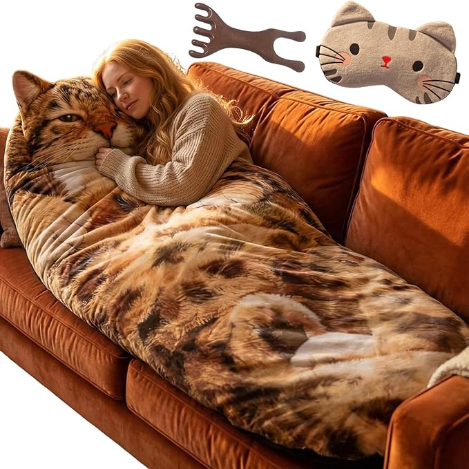 Cat Sleeping Bag Fluffy Cat Sleeping Bag for Human Washable Adorable Cat Envelope Sleeping Bags for Indoor Use or Camping