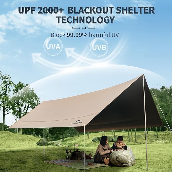 Naturehike Cloud Skies Camping Tent Tarp with Poles Waterproof PU 18000mm+ Rain Shelter Anti-UV UPF2000+ Camping Sun Shelter Canopy