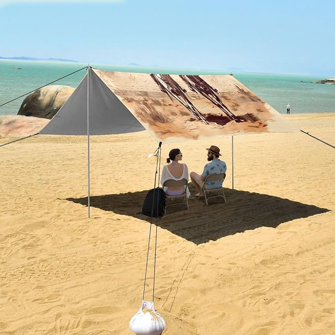 Western Cowboys Pattern Beach Tent Sun Shelter 9.2' x 10.5' Beach Canopy with 4 Sandbags 4 Stability Poles Sand Shovels - Tent Canopy for Beach Camping Fishing Picnics
