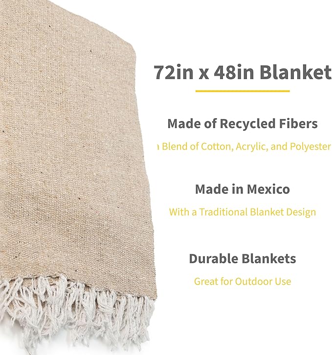Cozumel Authentic Mexican Blankets (10-Pack) - 72x48 Woven in Mexico - Solid Throw Blanket for Yoga Studio Outdoor Picnic/Camping/Beach Saddle Blanket Bed/Home Decor (Tan)